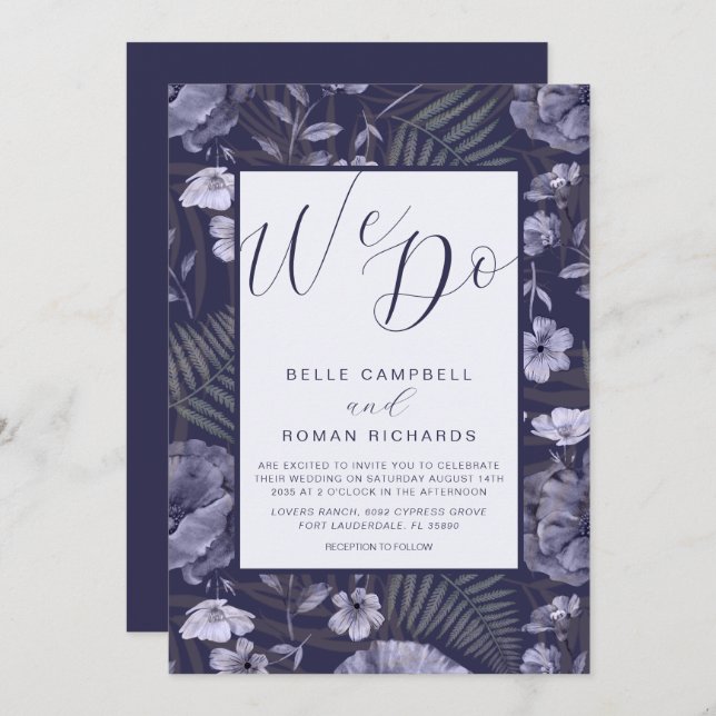Modern wildflower Dusty Purple Script Wedding  Invitation (Front/Back)