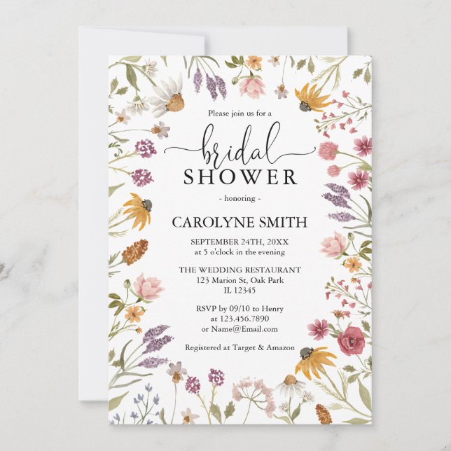Modern Wildflower Elegant Boho Bridal Shower Invitation (Front)