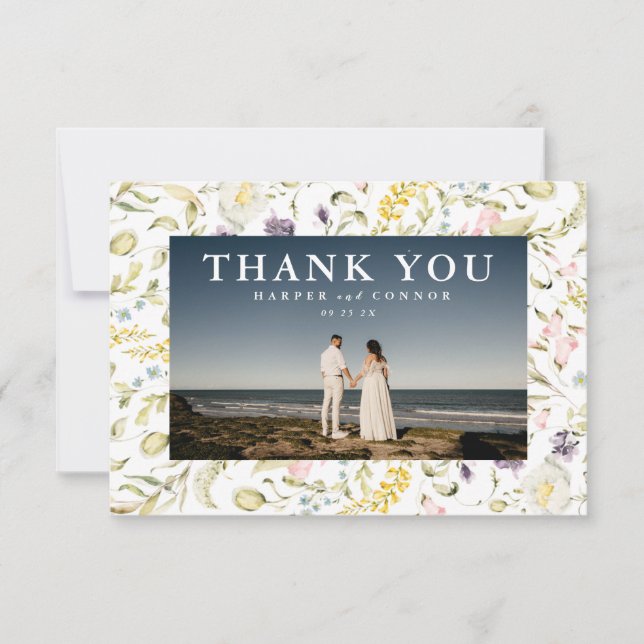 Modern Wildflower Elegant Spring  Photo Thank You Card (Front)