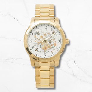 Modern Wildflower Floral Bee Stylish Chic Womans Watch