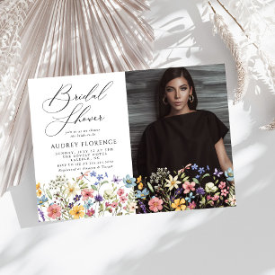 Modern Wildflower Floral photo Bridal Shower Invitation