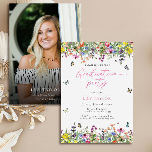 Modern Wildflower Floral Photo Graduation Party  Invitation