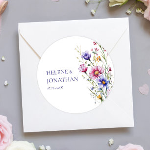 Modern Wildflower Floral Wedding Classic Round Sticker