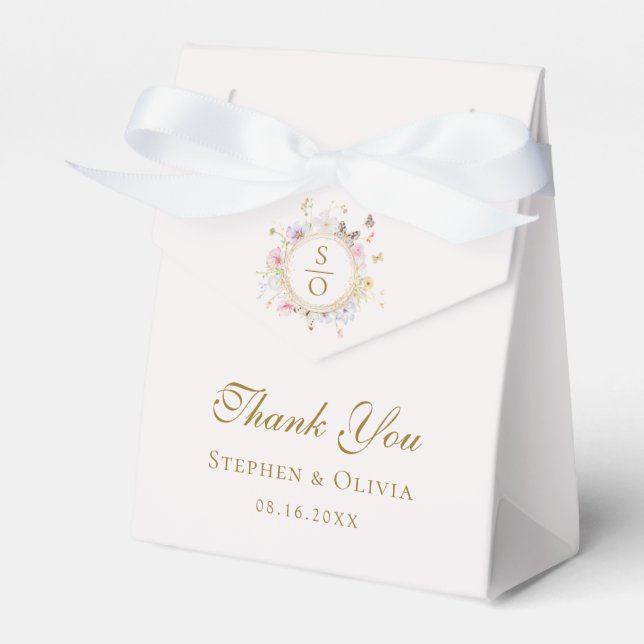 Modern Wildflower Floral Wreath Wedding Favour Box (Front Side)