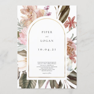 Modern Wildflower Gold Arch Wedding Invitation