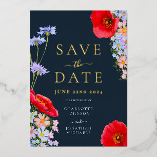 Modern Wildflower Gold Blue Wedding