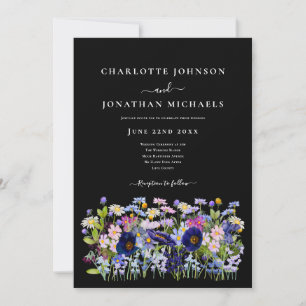 Modern Wildflower Meadow Black Invitation