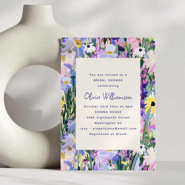 Modern Wildflower Meadow Bridal Shower Purple Invitation (Creator Uploaded)
