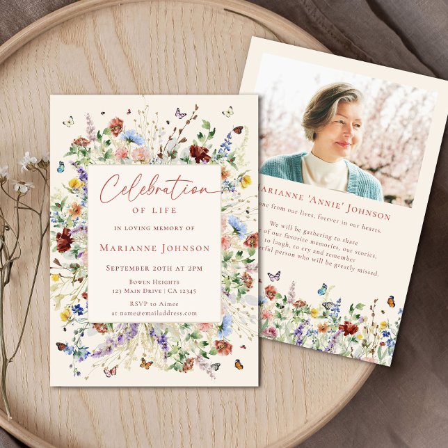 Modern Wildflower Memorial Celebration of Life Invitation (Creator Uploaded)