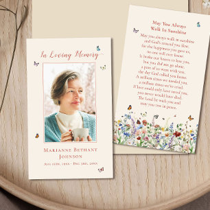 Modern Wildflower Memorial Funeral Prayer Card