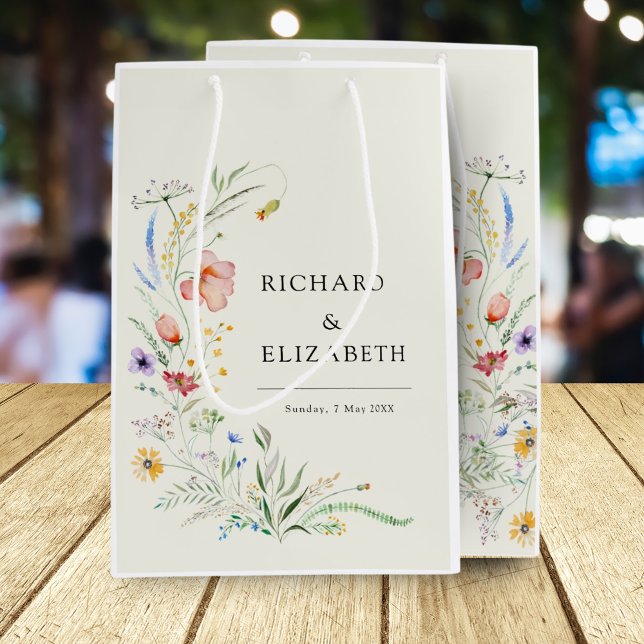 Modern Wildflower Minimal Elegant Wedding Medium Gift Bag (Creator Uploaded)