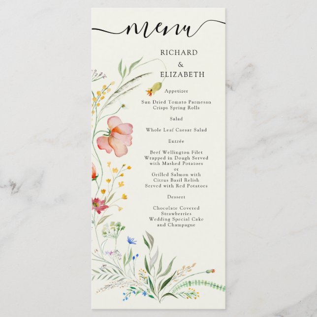 Modern Wildflower Minimal Elegant Wedding Menu (Front)