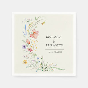Modern Wildflower Minimal Elegant Wedding Napkin