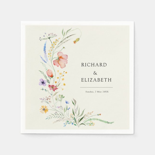 Modern Wildflower Minimal Elegant Wedding Napkin (Front)