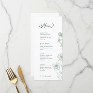 Modern Wildflower Minimal Sage Green Wedding Menu