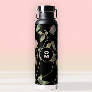 Modern WIldflower Monogram Rose Green Large Clover Water Bottle