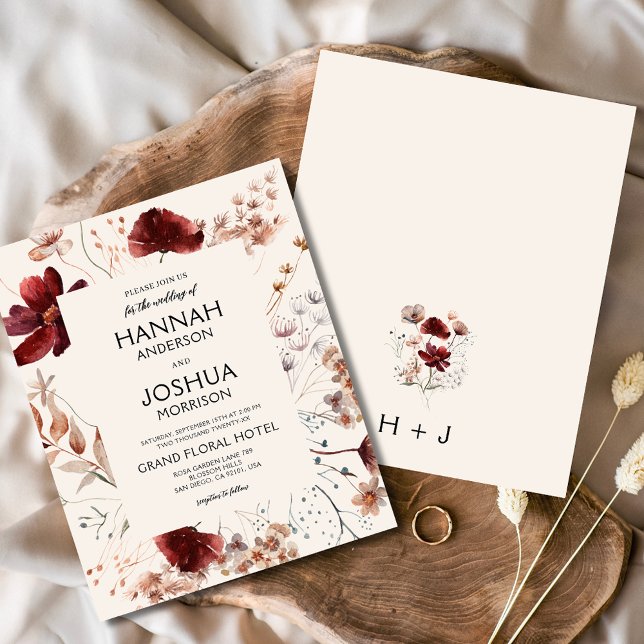 Modern Wildflower Monogram Wedding Invitation (Creator Uploaded)
