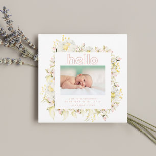 modern wildflower pink girl hello baby birth announcement