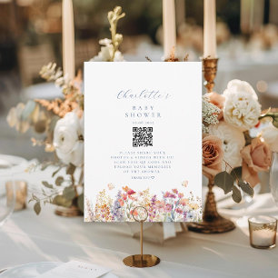 Modern, Wildflower, QR Code, Baby Shower,