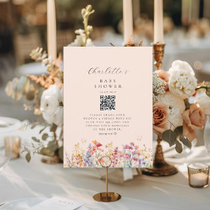 Modern, Wildflower, QR Code, Baby Shower,