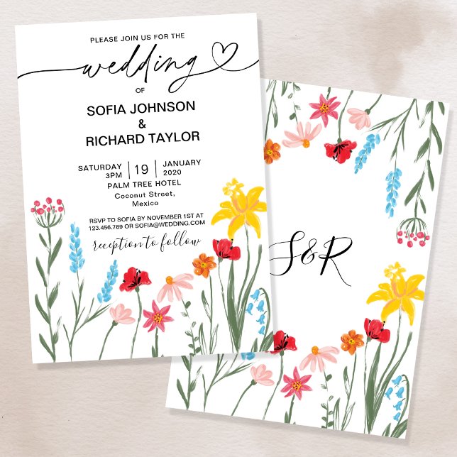 Modern Wildflower Red Poppy Daffodil Botanical Invitation (Creator Uploaded)