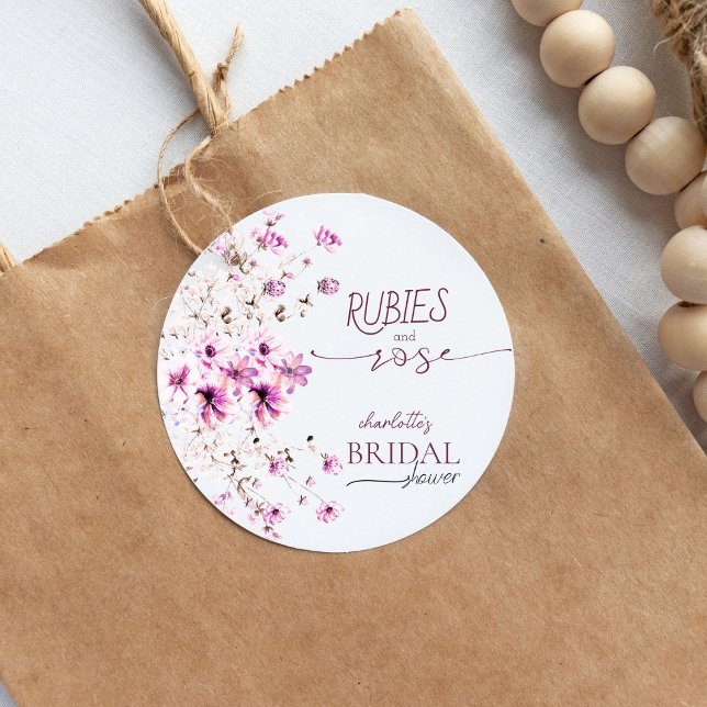 Modern Wildflower Ruby Rose Bridal Shower Sticker (Creator Uploaded)
