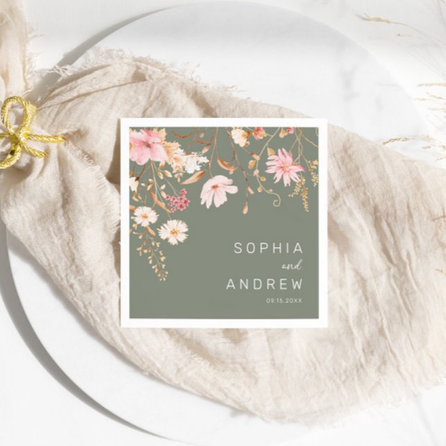 Modern Wildflower | Sage Green Garden Wedding Napkin (Creator Uploaded)