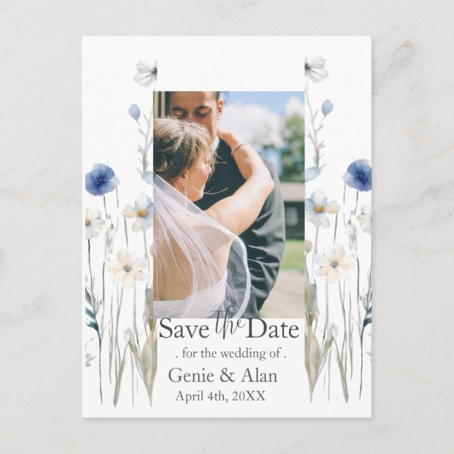 Modern Wildflower  Save the Date Photo Postcard (Front)