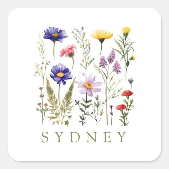 Modern  Wildflower Square Sticker (Front)