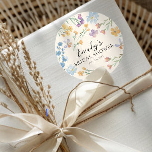 Modern Wildflower Watercolor Bridal Shower Classic Round Sticker