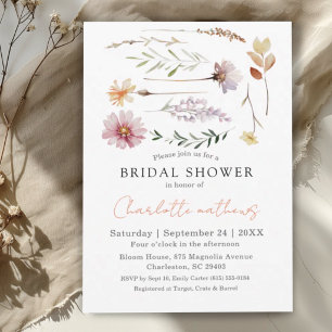 Modern Wildflower Watercolor Floral Bridal Shower Invitation
