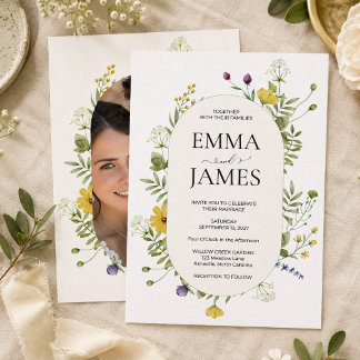 Modern Wildflower Wedding Elegant Meadow Floral Invitation