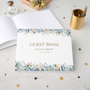 Modern Wildflower Wedding Guest Book Custom Name