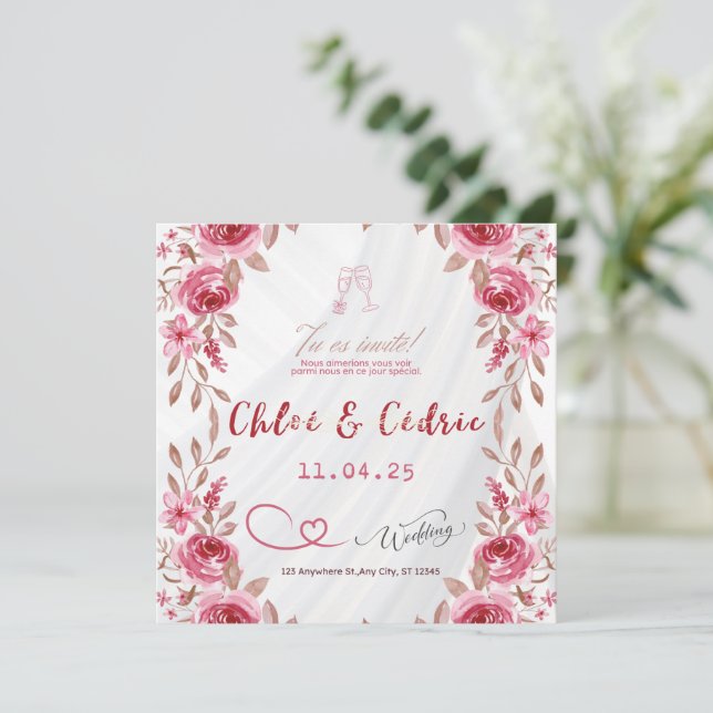 Modern Wildflower Wedding Invitation (Standing Front)