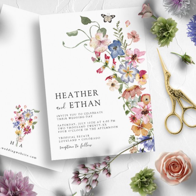 Modern Wildflower Wedding Invitation (Modern Wildflower Wedding Invitation by Painted Paperie)