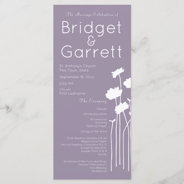 Modern Wildflower Wedding Program Programme (Front)