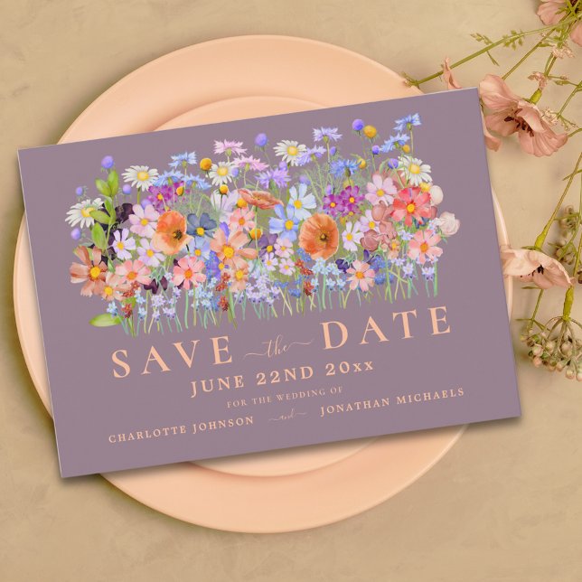 Modern Wildflower Wedding Save The Date (Colorful wildflower wedding save the date invitation )