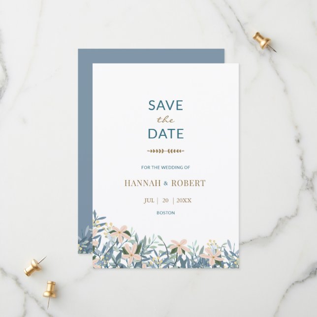 Modern Wildflower Wedding Save the Date Card (Front/Back In Situ)