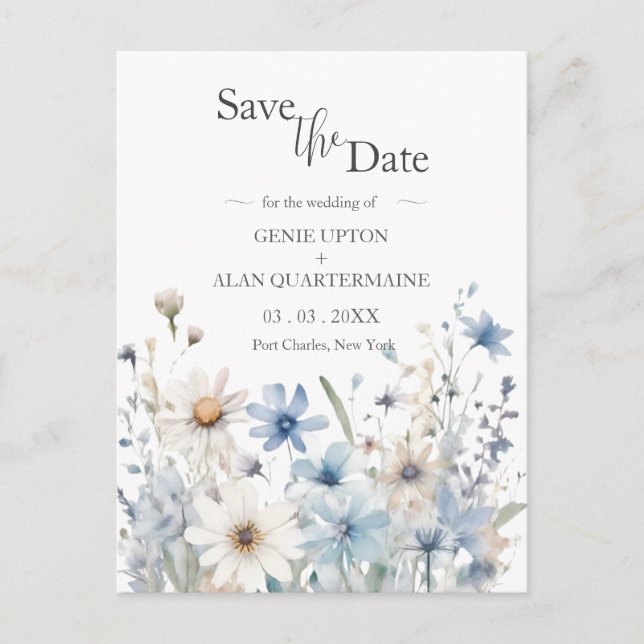 Modern Wildflower Wedding Save the Date Postcard (Front)