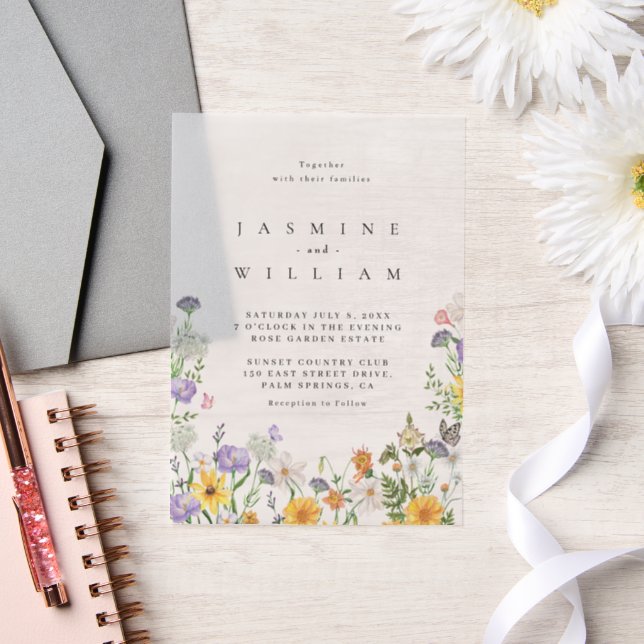 Modern Wildflower  Wedding  Vellum Invitations (Wedding)