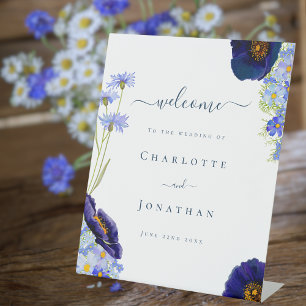 Modern Wildflower Wedding Welcome Pedestal Sign