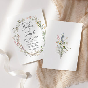 Modern Wildflower Whimsical Floral Wreath Wedding  Invitation