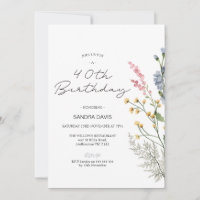 Modern Wildflowers 40th Birthday Invitation