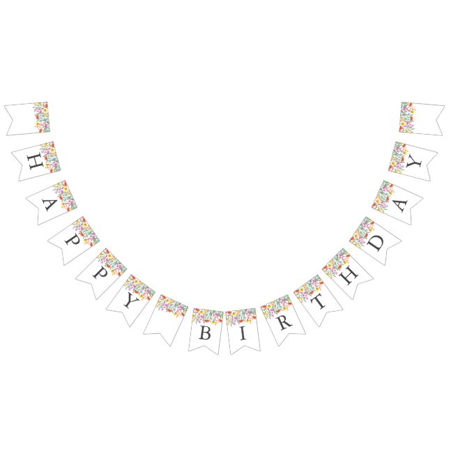 Modern Wildflowers Baby Girl 1st Birthday Party Bunting (All)