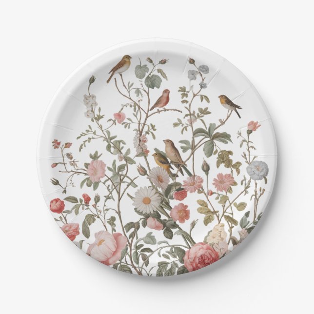 Modern wildflowers & birds Birthday or Shower      Paper Plate (Front)