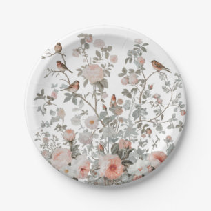 Modern wildflowers & birds Birthday or Shower Paper Plate