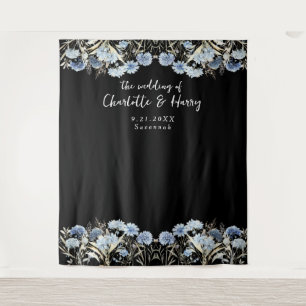 Modern Wildflowers Black Wedding Photo  Backdrop Tapestry