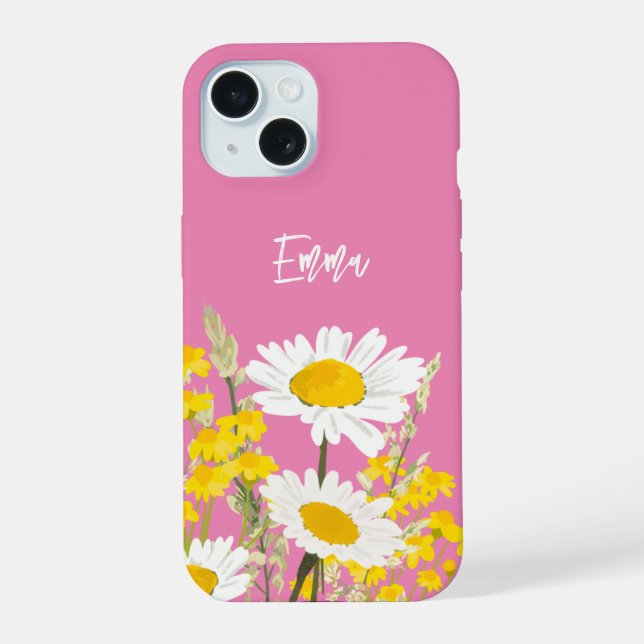 Modern Wildflowers Custom Monogram iPhone 15 Case (Back)