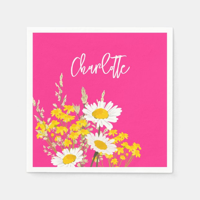 Modern Wildflowers Custom Monogram Napkin (Front)