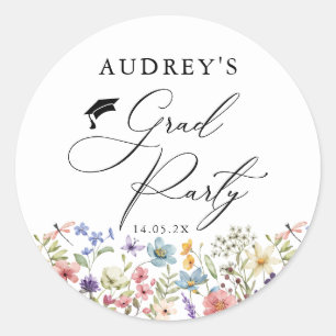 Modern Wildflowers Floral  Grad Party  Classic Round Sticker